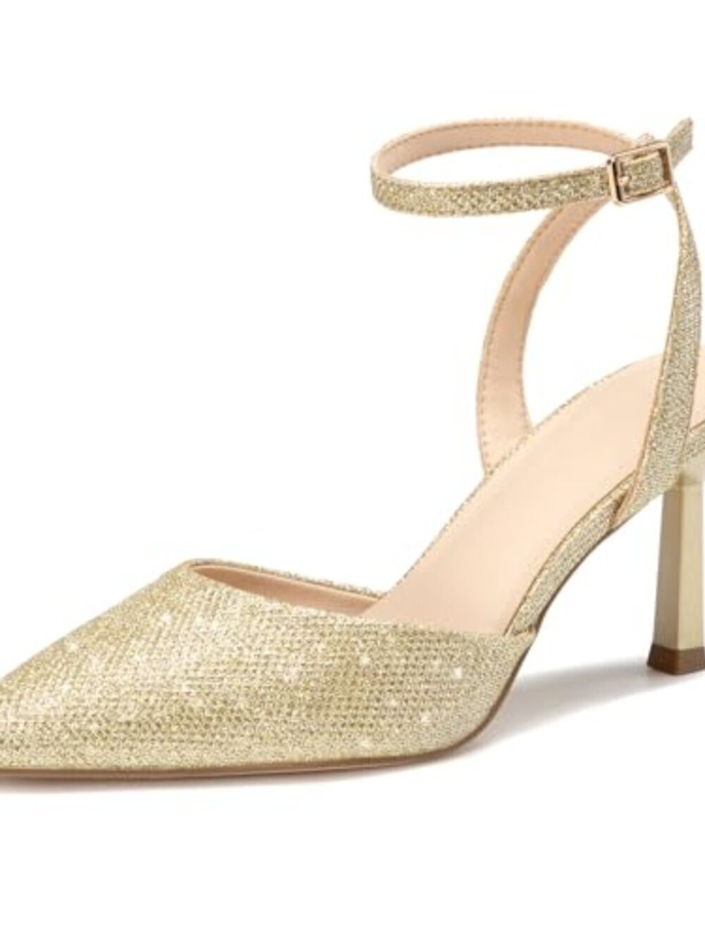 🆕 Womens Closed Pointed Toe 3 Inch High Heels Ankle Strap - Gold Glitter